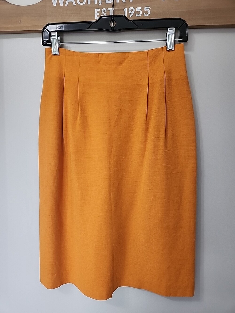 David N. Vintage Orange Linen Rayon Pencil Skirt Size 6 High Waist Lined Midi